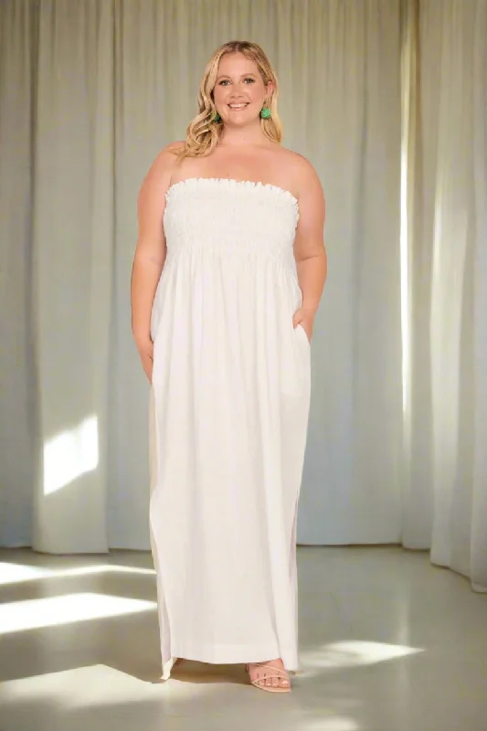 Sherry Linen Strapless Maxi Dress in White Elegant Sleeveless Maxi Dress