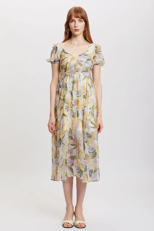 ST | Liliiflora Puff Maxi Dress Comfortable Maxi Dress with Sleeves