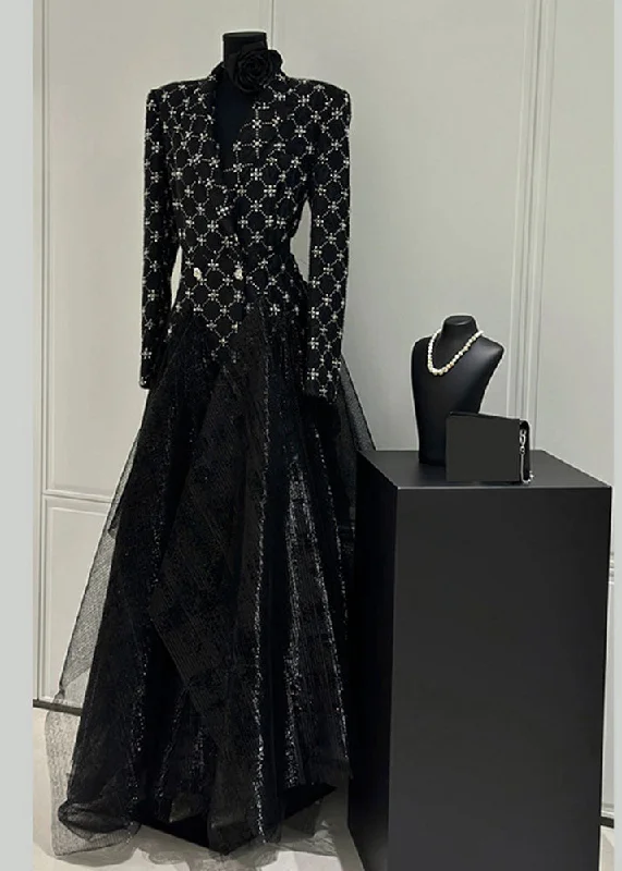 Slim Fit Black Plaid Patchwork Tulle Maxi Dress Fall WZ024 Elegant Wraparound Maxi Dress Slim Fit Black Plaid Patchwork Tulle Maxi Dress Fall WZ024 Elegant Wraparound Maxi Dress