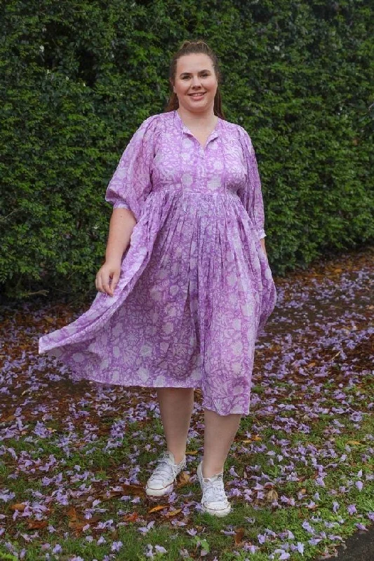 Smocked Boho Maxi Dress in Lilac Comfortable Ruffle Maxi Dress