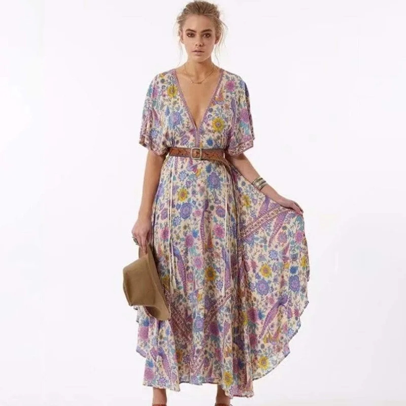 Starshine Floral Hippie Maxi Dress Trendy Floral Print Maxi Dress