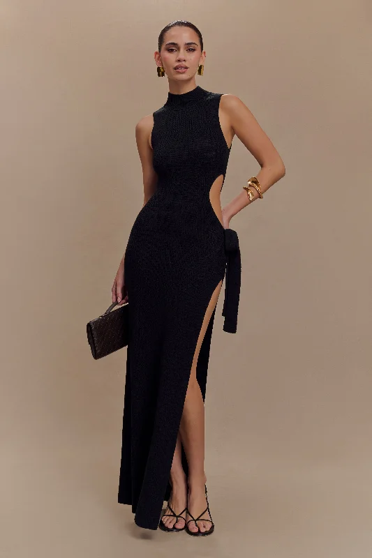 Stephanie Cut Out Knit Maxi Dress - Black Stylish Pleated A-Line Maxi Dress