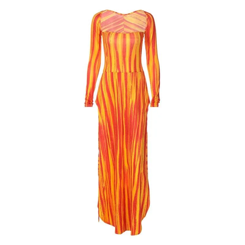 Striped contrast square neck long sleeve slit maxi dress Fashionable Sleeveless Maxi Dress Striped contrast square neck long sleeve slit maxi dress Fashionable Sleeveless Maxi Dress