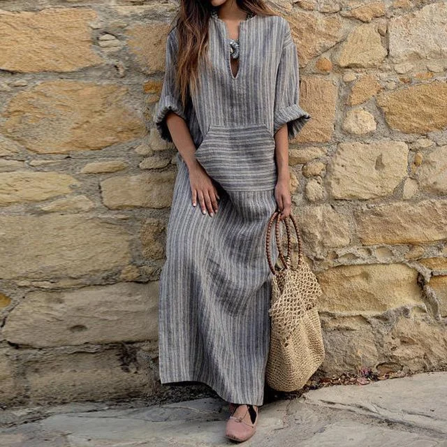 Striped Oversized Maxi Dress  | Zen Trendy V-Neck Maxi Dress