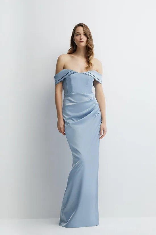 Structured Satin Bardot Wrap Bridesmaids Maxi Dress Trendy Printed Maxi Dress