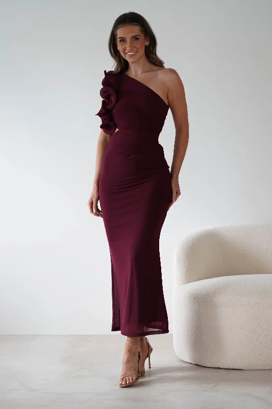 Sydney Bodycon Maxi Dress | Wine Elegant Maxi Dress with Ruffles