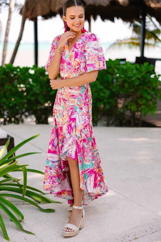 Tahiti Is Calling Fuchsia Pink Abstract Maxi Dress Comfortable Fit-and-Flare Maxi Dress Tahiti Is Calling Fuchsia Pink Abstract Maxi Dress Comfortable Fit-and-Flare Maxi Dress