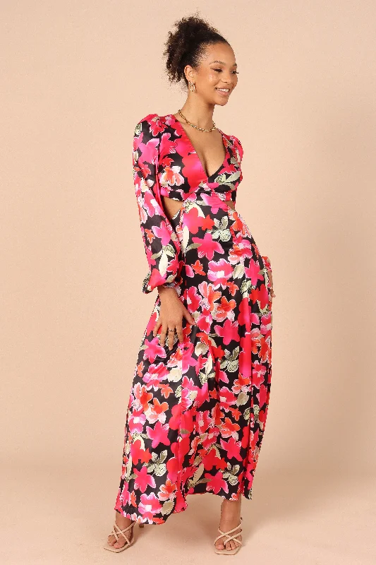 Teena Puff Sleeve Cutout Maxi Dress - Black Trendy Ruffled Maxi Dress