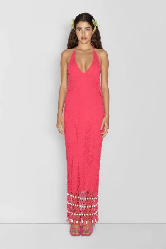 Reis Macrame Maxi Dress Candy Trendy Short Sleeve Maxi Dress
