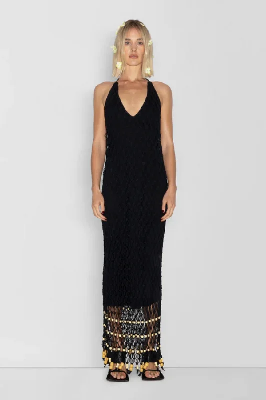 Reis Macrame Maxi Dress Noir Stylish Empire Waist Maxi Dress