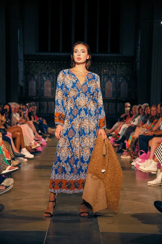 Royal Blue Venice Tiered Maxi Dress Chic Boho Print Maxi Dress