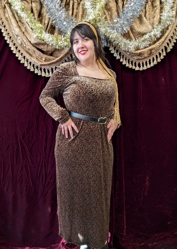 Vintage 90s Black and Gold Velvet Maxi Dress Elegant Silk Maxi Dress