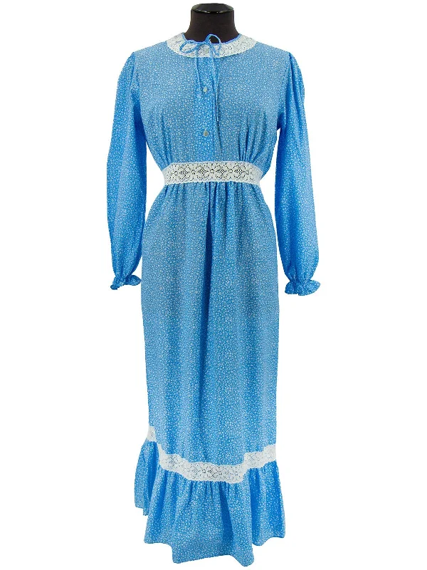 Vintage Ditsy Floral Blue Maxi Dress Chic Boho Print Maxi Dress