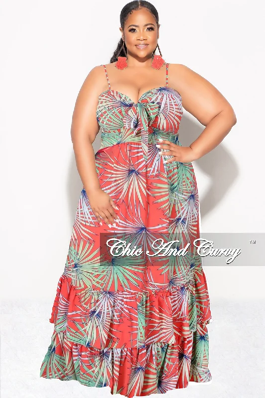 Final Sale Plus Size Tank Maxi Dress in Chiffon in Tomato, Green & Blue Summer Fashionable Halter Neck Maxi Dress