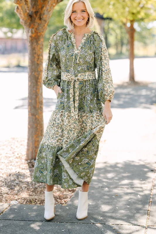 All I Can See Green Floral Maxi Dress Comfortable Satin Maxi Dress