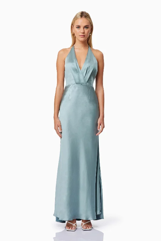 Aria Backless Satin Maxi Dress In Blue Trendy Satin Maxi Dress