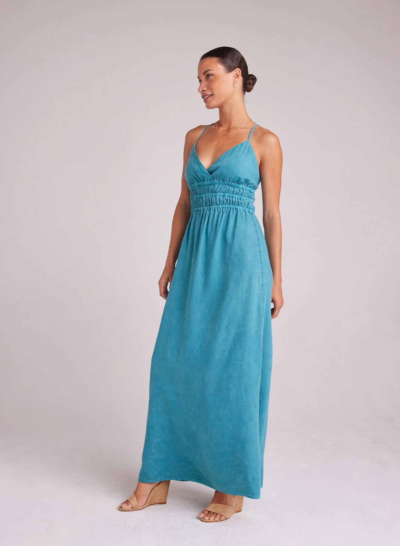 SMOCKED MAXI DRESS Elegant Velvet Maxi Dress