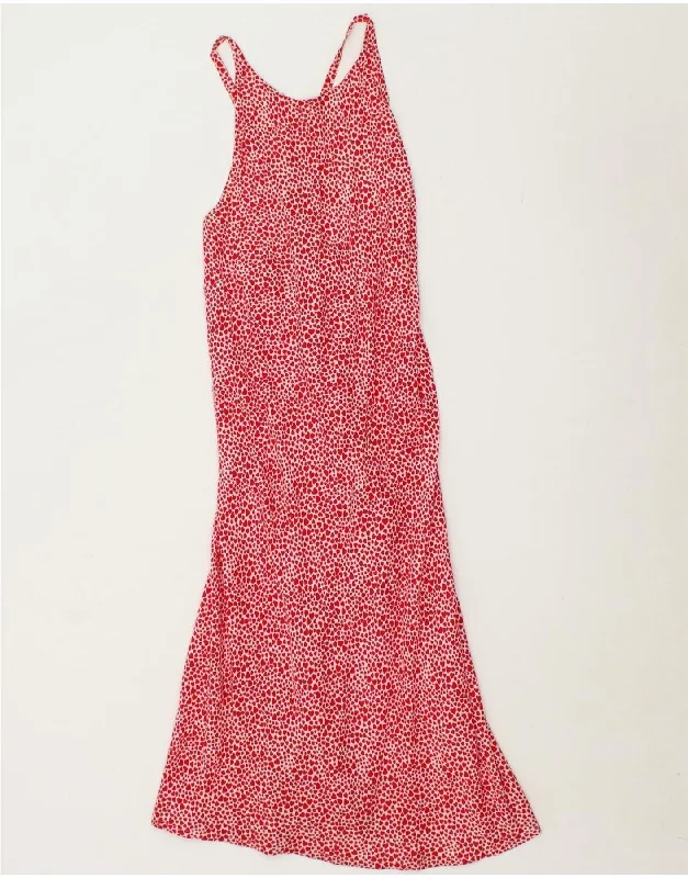 BENETTON Womens Sleeveless Maxi Dress UK 12 Medium Red Viscose Stylish Pleated A-Line Maxi Dress