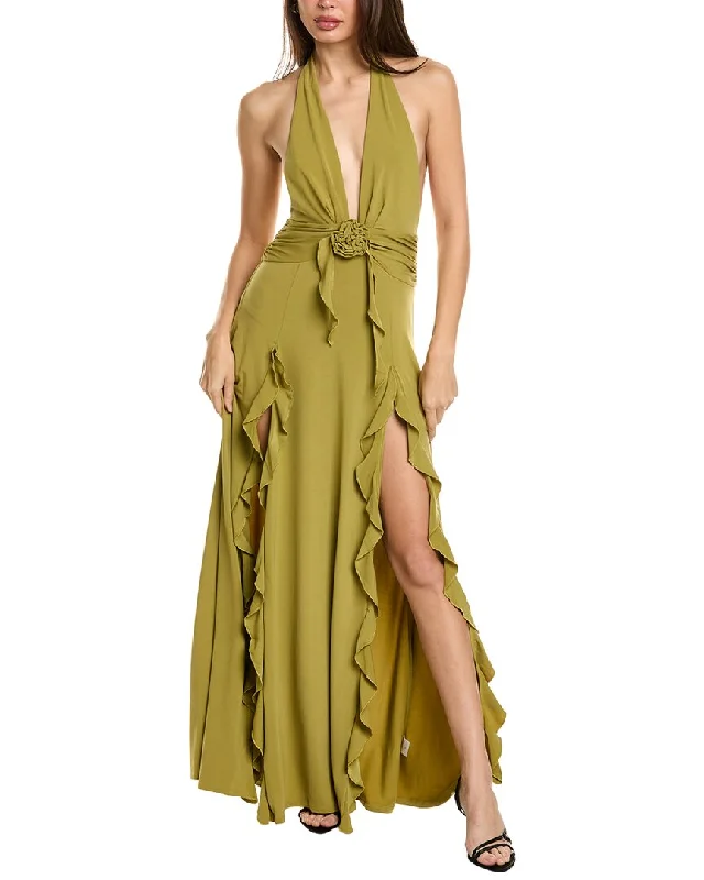 Weworewhat Halter Ruffle Maxi Dress Trendy Maxi Dress with Belt