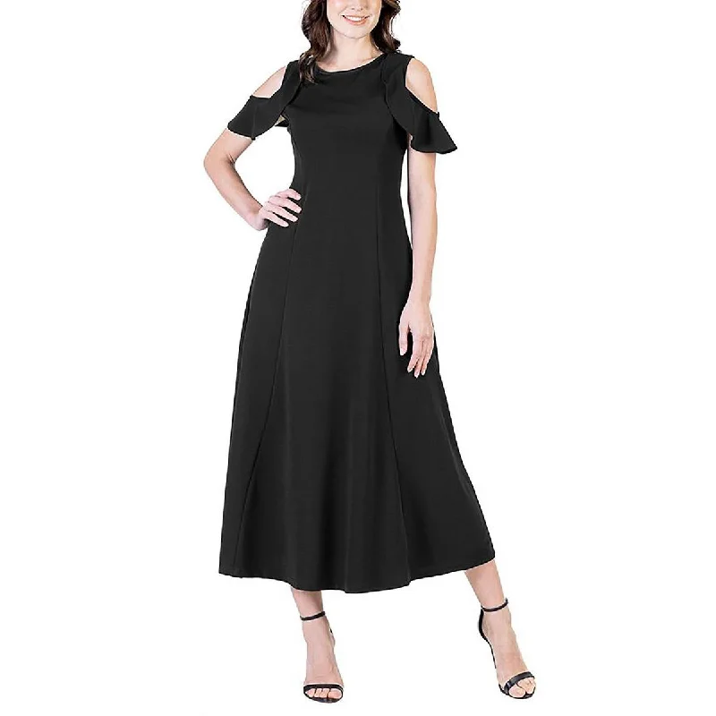 Plus Womens Maxi Cold Shoulder Maxi Dress Elegant Maxi Dress with Ruffles