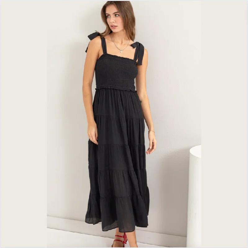 Black Ruffle Maxi Dress Elegant Maxi Dress with Belt