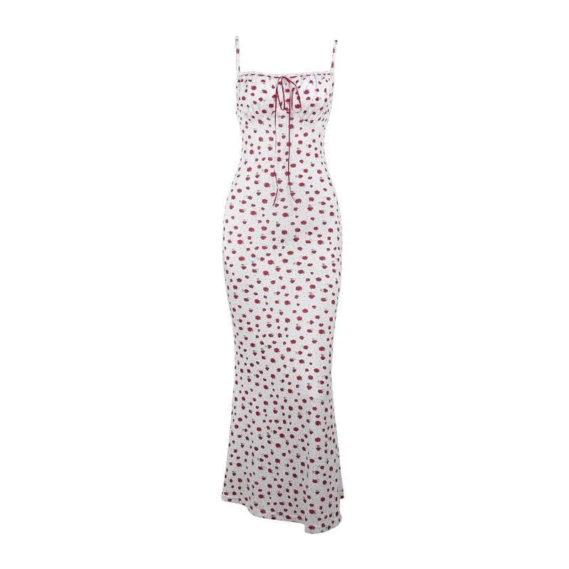 Bowknot ribbon stitch flower print polka dot cami maxi dress Classic Solid Maxi Dress