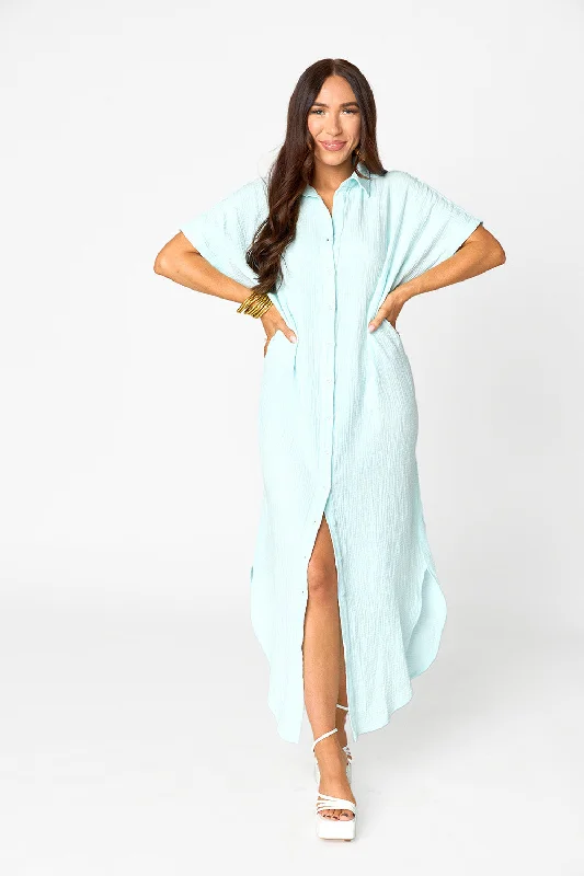 Carmen Cover Up Caftan Maxi Dress - Aqua Elegant Maxi Dress with Drapes