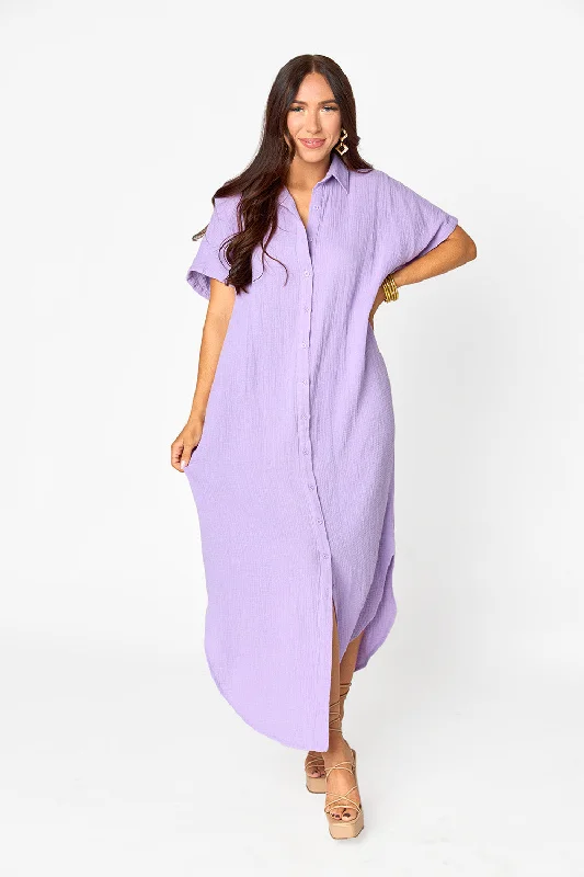 Carmen Cover Up Caftan Maxi Dress - Lavender Fashionable Off-Shoulder Maxi Dress