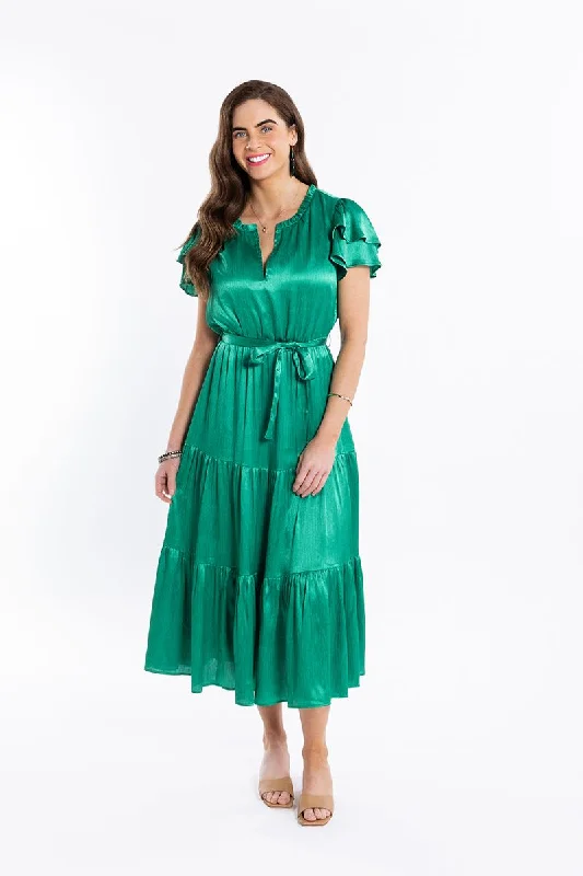 Cruise Maxi Dress Green Crinkle Stylish A-Line Maxi Dress