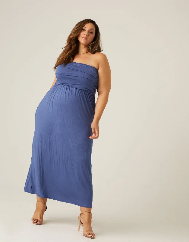 Plus Size Strapless Maxi Dress Stylish Maxi Dress with Frills