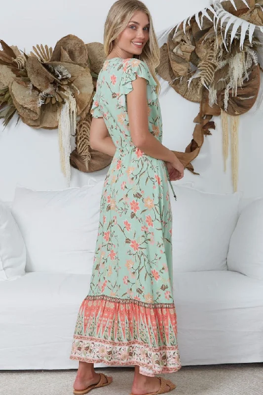 Danika Maxi Dress - Mint / Pink Elegant Boho Maxi Dress