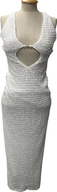 Ego Halterneck Cut Out Beaded Detail Maxi Dress In White Texture UK 8 Cozy Knitted Maxi Dress