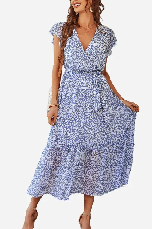 Elegant Blossoms Boho Maxi Dress Cozy Cold-Shoulder Maxi Dress