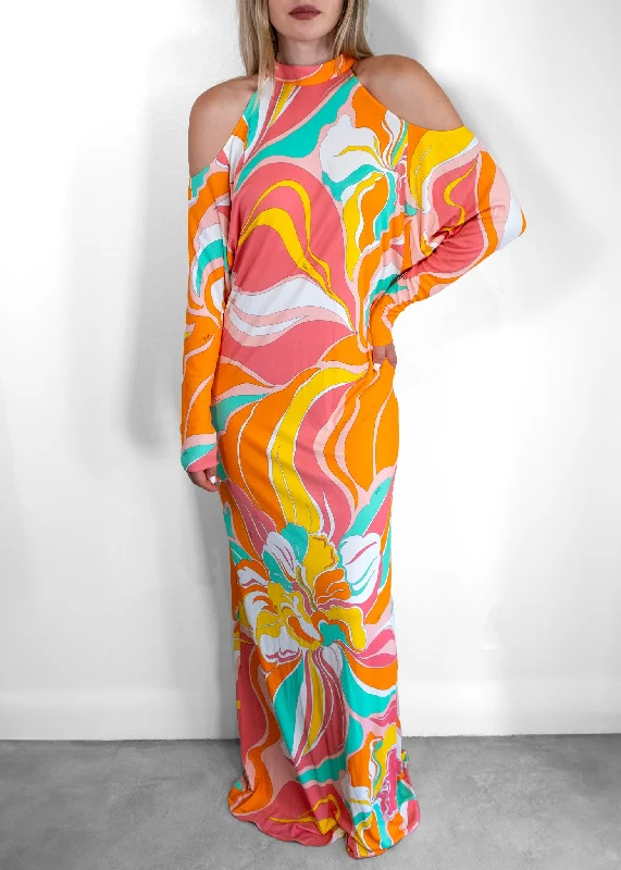 Emilio Pucci Pattern Silk Maxi Dress Comfortable Ruffle Maxi Dress