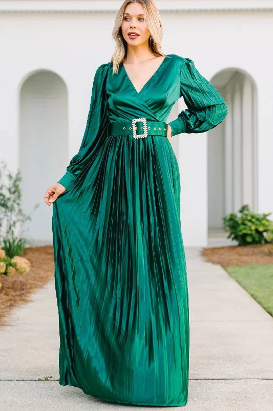 Feeling Regal Emerald Green Belted Maxi Dress Fashionable Maxi Dress with Fringe