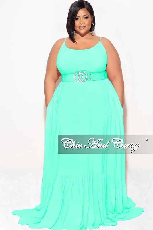 Final Sale Plus Size Maxi Dress with Spaghetti Straps in Mint Cozy Maxi Dress with Slit