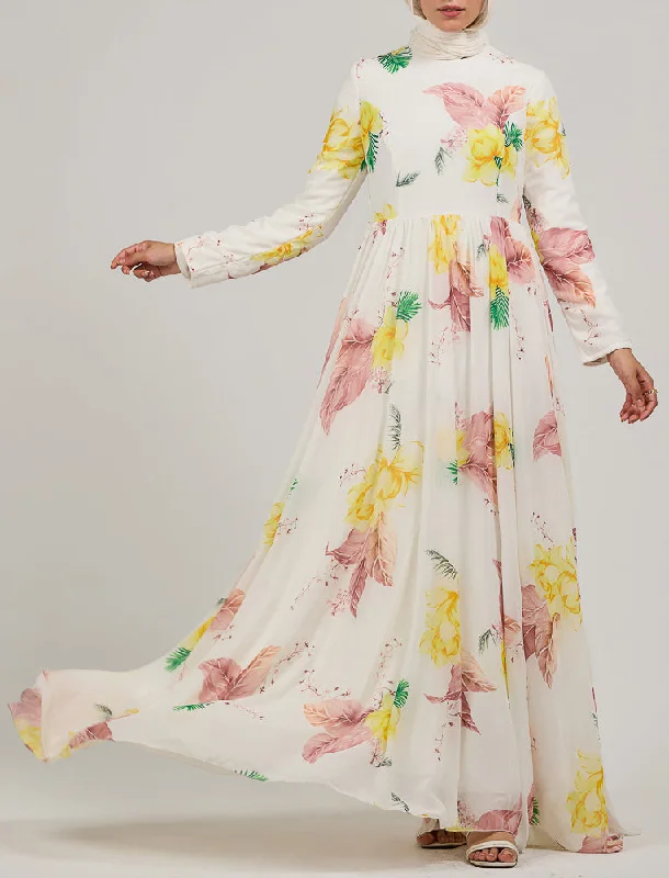 Thuraya Floral Chiffon Maxi Dress with Elegant Design Stylish Longline Maxi Dress