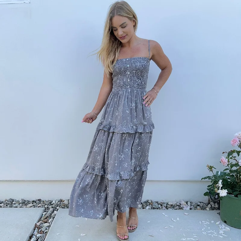 Take It Easy Grey Floral Maxi Dress Trendy Maxi Dress with Lace