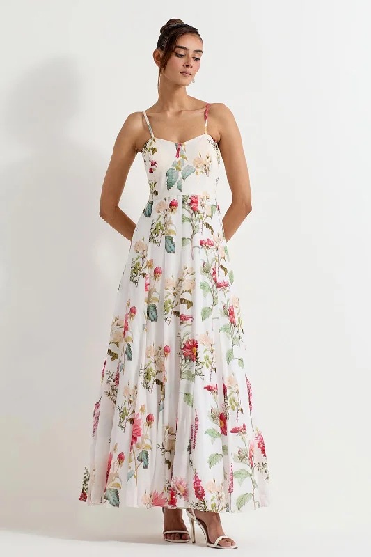 Daisy Printed Modal Silk Strappy Maxi Dress Trendy Floral Print Maxi Dress