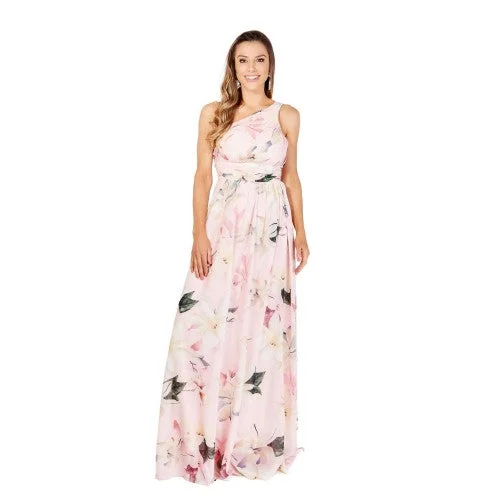 Krisp Womens/Ladies Floral Chiffon One Shoulder Maxi Dress Fashionable Layered Maxi Dress