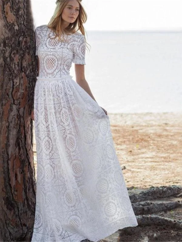 Lace Classical Solid Color White Hollow Maxi Dress Chic Off-Shoulder Maxi Dress