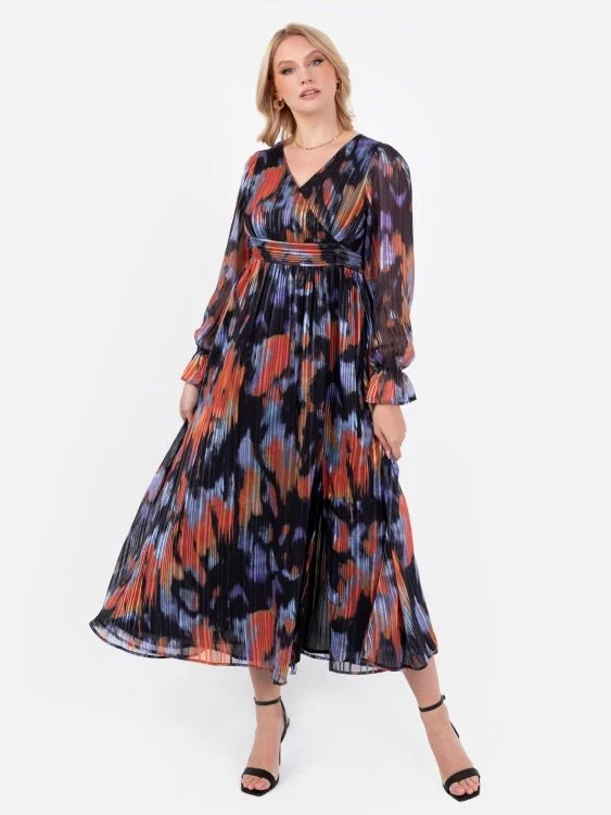 Lovedrobe Purple And Orange Faux Wrap Long Sleeve Maxi Dress Trendy Floral Print Maxi Dress