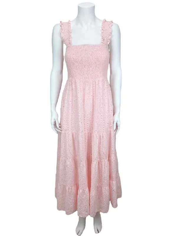 Lucy Paris Women's Eyelet Smocked Maxi Dress Pink Size M Elegant Sleeveless Maxi Dress