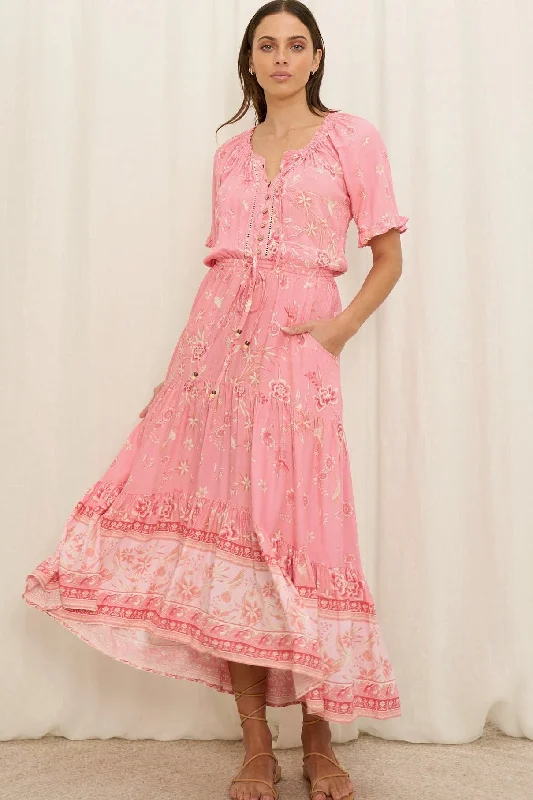 Mimi Maxi Dress - Pink Elegant Maxi Dress with Lace