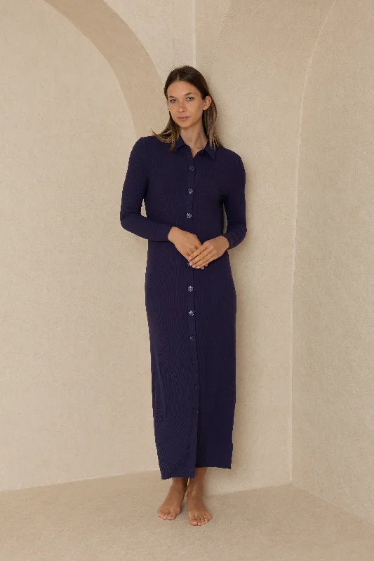 Navy Cardi Maxi Dress Cozy Maxi Dress with Slit