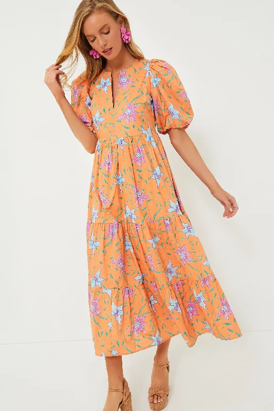 Orange Multi Floral Cisco Maxi Dress Comfortable Cotton Maxi Dress