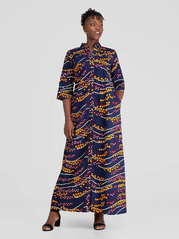 Safari Nimali 3/4 Sleeve Maxi Dress - Mvua Print Comfortable Cotton Maxi Dress