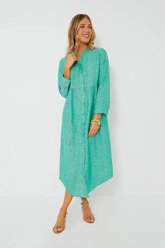 Sea Green Linen Lydell Maxi Dress Elegant Maxi Dress with Ruffles