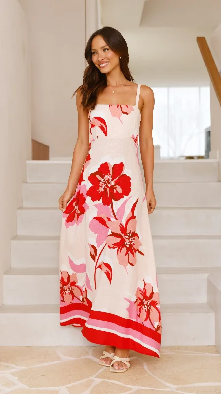 Vida Maxi Dress - Rosabel Print Comfortable Ruffle Maxi Dress