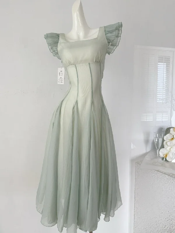 Vintage-Inspired Pastel Green Summer Maxi Dress Chic Button-Up Maxi Dress